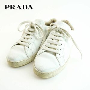 PRADA プラダ 38 25.0 スニーカー レースアップ レザー レディース 白 ホワイト/LC20