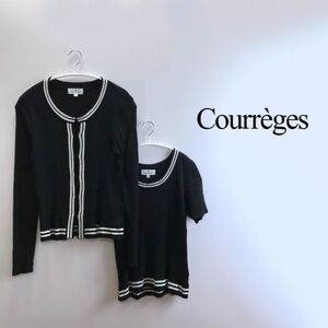 Courreges クレージュ 黒 38 ニットアンサンブル カーディガン M 長袖カーデ レディース 古着 to1955