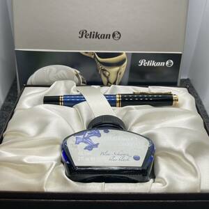 PE2316□PELIKAN ペリカン SOUVERAN スーべレーン M600 青縞 ブルーストライプ ペン先 14C 585 F インク 箱付き 筆記未確認 美品