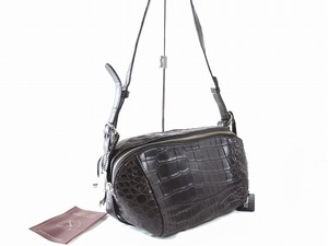 1円　美品　Porosus Crocodile 　ポロサス　マットクロコダイル　JRAタグ　★　斜め掛け　ショルダーバッグ　ダークブラウン　YA61 