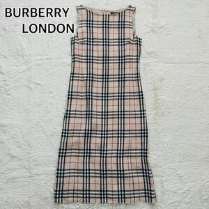 BURBERRY LONDON　バーバリー ロンドン ワンピース ロングワンピース　ノースリーブ リネン100% 麻100％　ノバチェック　ベージュ　38　M