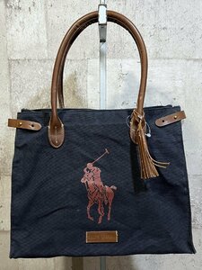 ポロラルフローレン キャンバスXレザー トートバッグ タッセル付き 黒茶 POLO RALPHLAUREN