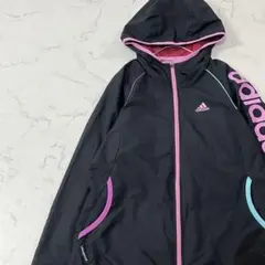 美品 adidas 異素材 ロゴ プリント 長袖 フルジップ ジャンパー M