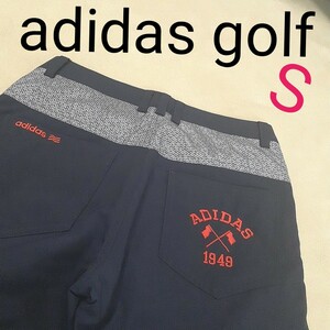 【超美品】adidasgolf アディダスゴルフ　中綿ゴルフパンツ　ゴルフスラックス　中綿　防寒対策　ロゴ刺繍　濃紺　メンズS