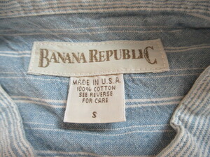 USA製 ビンテージ ８０S ９０S バナナリパブリック BANANA REPUBLIC ノーカラー コットン ストライプ シャツ VINTAGE 古着 アメカジ 単色