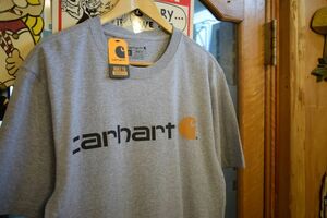 デッドストック品CARHARTTカーハート半袖クルーネックロゴプリントTシャツSグレー灰色アメカジストリートワーク未使用h24673