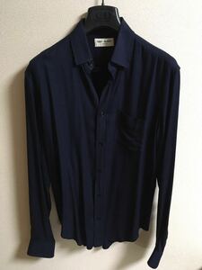 サンローランパリ 16SS ネイビー シャツ 37サイズ ダメージ加工 エディスリマン SAINT LAURENT PARIS ミリタリー