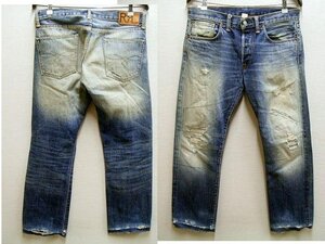 即決[W30]RRL USA製 CHEYENNE WASH LOW STRAIGHT FIT JEAN ローライズ ストレート リペア ダメージ アメリカ 赤耳 デニム パンツ■2084