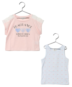 99 新品 ￥3190 組曲 anyFAM レイヤード 2点 セットアップ 重ね着 カットソー 半袖Tシャツ 100cm 女の子 ピンク パープル 紫 エニィファム