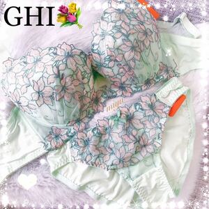 GHI★リリーフローラ グリーン/ネイビー/オレンジ/パープル/ピンク/クリーム★ブラジャーショーツセット★Gカップ Hカップ Iカップ★みゆ