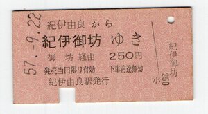 T　国鉄　紀勢本線　紀伊由良から　御坊経由　紀伊御坊ゆき　連絡乗車券　S５７年　T