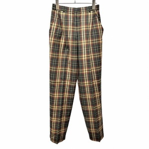 ダックス ゴルフ DAKS GOLF テーパード パンツ チェック 裏地付き ウエストゴム 2タック 毛100% M (64-70) 茶系×緑×赤×紺 レディース