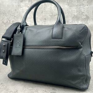 大容量/美品●dunhill ダンヒル シャーシ ビジネスバッグ ボストンバッグ ショルダー 2way メンズ 肩掛け 出張 通勤 ブラック 黒 カーボン