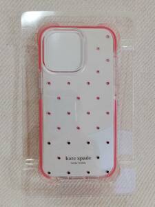 「訳あり」新品！ケイトスペード アイフォンケース iPhone 13PRO ドッド柄 クリア/ピンク/ゴールド KateSpade クリスマス/プレゼント