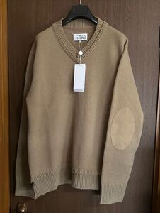 L新品57%off メゾンマルジェラ エルボーパッチ ニット セーター ダークベージュ Vネック 長袖 23AW size L Maison Margiela 4 14 メンズ