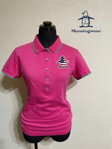 Munsingwear golf マンシングウェア ゴルフ レディース 鹿の子 ポロシャツ 星条旗 アイコン トップス サイズM 半袖 ピンク SL1633 デサント