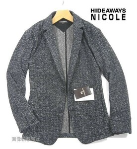 新品 ★ ニコル　ラッセル ジャガード テーラードジャケット　50/XL　チャコールグレー　ストレッチ カーディガン HIDEAWAYS NICOLE