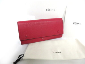 CELINE セリーヌ ラージ フラップ 二つ折り 長財布 ピンク系 カーフレザー