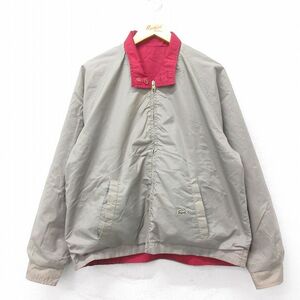 L/古着 ラコステ LACOSTE IZOD 長袖 ブランド ナイロン ジャケット メンズ 90s ワンポイントロゴ ラグラン リバーシブル ベージュ他 カーキ