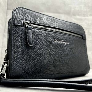 1円■極美品/現行モデル■ フェラガモ Salvatore Ferragamo メンズ クラッチバッグ セカンドバッグ トラベルケース 財布 ロゴ 黒 ビジネス