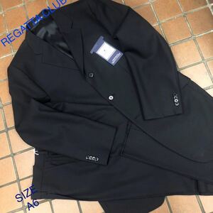 ★新品【コスパ特別】REGATTA CLUBソフトビジネス3釦スーツセットアップ/サイズA6/サイドベンツワンタック黒色系ブリティッシュスタイル！