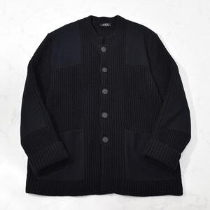 名作 90s archive A.P.C. vintage フランス製 アーカイブ 肉厚 ウールリブ 圧縮ニットジャケット マオカラー 当て布 エルボーパッチ 2 黒