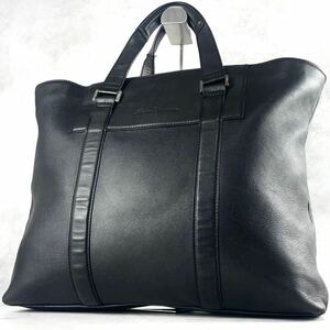 美品 フェラガモ Ferragamo メンズ ビジネス トートバッグ ブリーフケース ブラック 黒 レザー 本革 A4収納 大容量 肩掛け 通勤 仕事 鞄