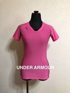 【美品】 UNDER ARMOUR HG アンダーアーマー ヒートギア コンプレッション レディース インナー ウェア サイズMD 半袖 ピンク フィットネス