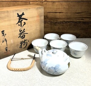 C5★未使用保管品 特選 木箱 高級陶器 東峰窯 京形土瓶茶器揃 茶器 湯呑 急須