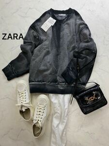 ZARA ザラ★タグ付き未使用★大人可愛★ゆったり あったか 裏起毛 ユーズド加工 スウェット プルオーバー ★ブラック/黒 Sサイズ1101