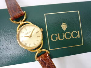 時計祭 ブランド祭 グッチ クォーツ 腕時計 ※不動品 GUCCI 箱付き レディース 革ベルト スイス製 中古品 長期自宅保管品