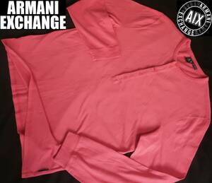 新品★アルマーニ★難有★サーモンピンク ロンT★5B ヘンリーネック★フェイド ポピー 長袖Tシャツ XL★AX ARMANI★594