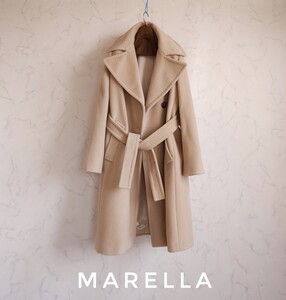 超高級 極美品 Maxmara セレブ御用達憧れのイタリア製一級品ベルテッドコート MARELLA ふわゆるアイボリーカラー マレーラ マックスマーラ