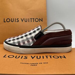 1円 【美品】 LOUIS VUITTON ルイヴィトン 【王者の風格】 メンズ スニーカー シューズ スリッポン 靴 モノグラム ダミエ レザー 25cm位