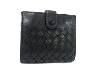 1円 ■美品■ BOTTEGA VENETA ボッテガヴェネタ イントレチャート レザー 二つ折り 財布 ウォレット ブラック系 FK2404