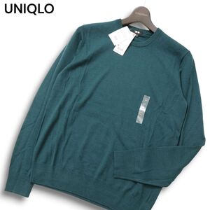 新品 未使用★ UNIQLO ユニクロ 秋冬 エクストラ ファインメリノ ウール100％★ クルーネック ニット セーター Sz.M　メンズ　C4T10377_B#K