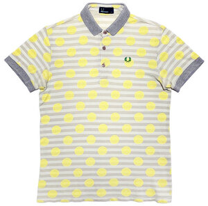 国内正規品■FRED PERRY(フレッドペリー)日本製 ミニ襟 シャドーボーダードット 水玉 鹿の子 半袖 ポロシャツ (グレー/イエロー)S [F1286]