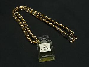 1円 ■美品■ CHANEL シャネル No.19 香水瓶 パフューム チェーン ネックレス アクセサリー レディース ブラック系×ゴールド系 FI3137