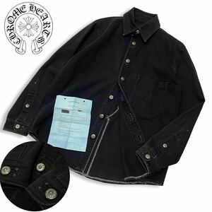 ★ 5 正規品 CHROME HEARTS クロムハーツ DENIM SHIRT フレアニー デニムシャツ ジャケット ホースシュー ロゴボタン ブラック 保証書付き