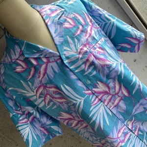U.S Used Vintage Clothing Aloha Shirt ROYAL CREATIONS アメリカ古着 ビンテージ アロハシャツ ロイヤル クリエーションズ L 青系 花柄