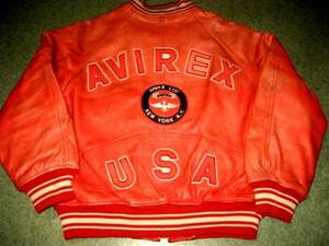 AVIREX アヴィレックス オールレザー 皮ジャン L位 Red 赤 革 USA ブルゾン ジャケット 皮 MA-1 スカジャン スタジアムジャンパー 当時物