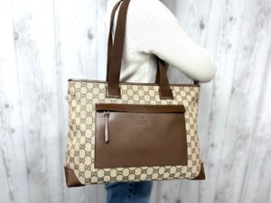 極美品 GUCCI グッチ GGキャンバス トートバッグ ショルダーバッグ バッグ キャンバス×レザー ベージュ×茶 A4収納可 79736Y