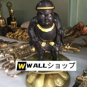 「密教法具 寺院用仏具」極上品 財神 福神 大黒天立像 仏教芸術品 銅製 台座付き 磨き仕上げ 高さ16cm