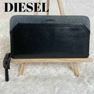 DIESEL ディーゼル　長財布　ラウンドファスナー 　デニム　レザー