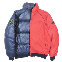 80s ヴィンテージ モンクレール Vintage MONCLER by ASICS ski wear アシックス期 リバーシブル ダウン ジャケット ブルゾン ロゴ ワッペン オールド ビンテージ アウター ネイビー×レッド メンズ レディース YBA11