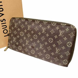 ルイヴィトン LOUIS VUITTON モノグラムミニ ラン ラウンドファスナー ラウンドジップ エベヌ 茶色 イディール 長財布 革 大容量 M63009