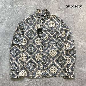 【Subciety / サブサエティー】 (タグ付き未使用) ペイズリー総柄シャツ 長袖シャツ ボタンダウンシャツ バンダナクロス 刺繍ロゴ 