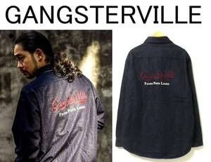 新品 GANGSTERVILLE ギャングスタービル SIG -L/S DENIM SHIRTS GSV-21-SS-14 麻混 チェーン刺繍 長袖デニムシャツ L WEIRDO ウィアード