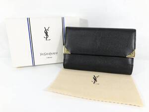 10678　YVES SAINT LAURENT イヴサンローラン ロゴ　型押し レザー 三つ折り 財布 ウォレット 札入れ 　外箱付