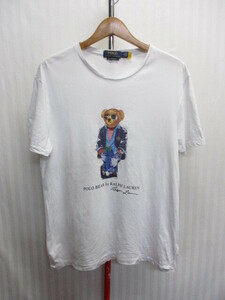 ラルフローレン　ポロベア柄Tシャツ　メンズM　白Tシャツ　サングラス ダメージジーンズ柄クマTシャツ　半袖シャツ　半袖カットソー　05212